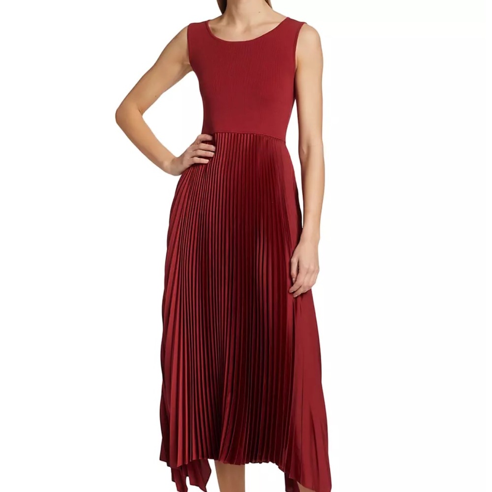 Elie Tahari PLEATED MIDI DRESS French red